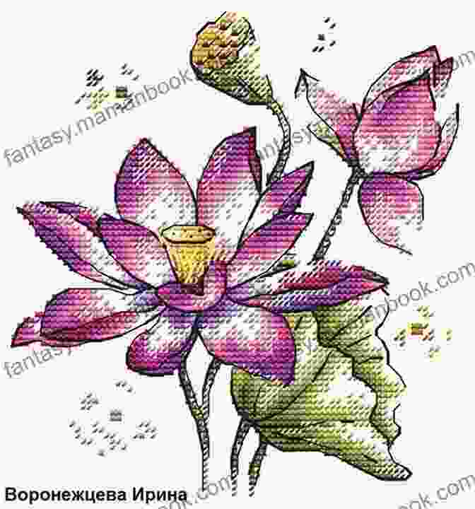 Lotus Flower Cross Stitch Pattern With Intricate Details And Vibrant Colors Lotus Flower Cross Stitch Pattern